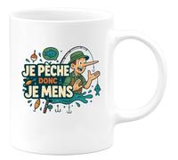 quotedazur - Mugje pêche donc je mens - Tasse Cadeau Humour Homme - Blanc/Céramique