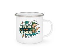 quotedazur - Mugje pêche donc je mens - Tasse Cadeau Humour Homme - Blanc/Emaillé