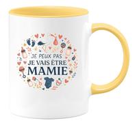 quotedazur - Mugje peux pas je vais être mamie - Tasse Cadeau Annonce Grossesse Naissance Mamie Femme - Jaune/Céramique
