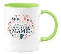 quotedazur - Mugje peux pas je vais être mamie - Tasse Cadeau Annonce Grossesse Naissance Mamie Femme - Vert/Céramique