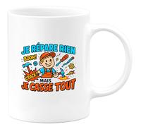quotedazur - Mugje répare rien mais je casse tout - Tasse Cadeau Humour Homme - Blanc/Céramique