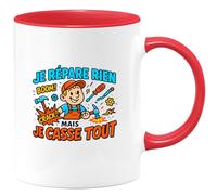 quotedazur - Mugje répare rien mais je casse tout - Tasse Cadeau Humour Homme - Rouge/Céramique