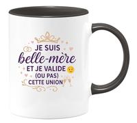 quotedazur - MugJe suis belle-mère et je valide (ou pas) cette union - Tasse Cadeau Belle-mère Femme - Noir/Céramique