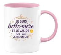 quotedazur - MugJe suis belle-mère et je valide (ou pas) cette union - Tasse Cadeau Belle-mère Femme - Rose/Céramique