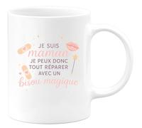 quotedazur - MugJe suis maman, je peux donc tout réparer avec un bisou magique - Tasse Cadeau Maman Femme - Blanc/Céramique