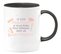quotedazur - MugJe suis maman, je peux donc tout réparer avec un bisou magique - Tasse Cadeau Maman Femme - Noir/Céramique