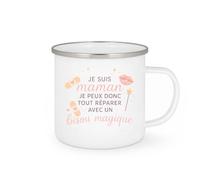 quotedazur - MugJe suis maman, je peux donc tout réparer avec un bisou magique - Tasse Cadeau Maman Femme - Blanc/Emaillé