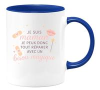 quotedazur - MugJe suis maman, je peux donc tout réparer avec un bisou magique - Tasse Cadeau Maman Femme - Bleu/Céramique