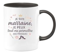 quotedazur - MugJe suis marraine, je peux tout me permettre (ou presque) - Tasse Cadeau Marraine Femme - Noir/Céramique
