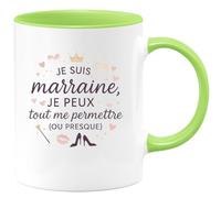 quotedazur - MugJe suis marraine, je peux tout me permettre (ou presque) - Tasse Cadeau Marraine Femme - Vert/Céramique