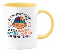 quotedazur - Mugje suis multitâche : je peux écouter, ignorer et oublier en même temps - Tasse Cadeau Humour Femme - Jaune/Céramique
