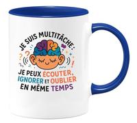 quotedazur - Mugje suis multitâche : je peux écouter, ignorer et oublier en même temps - Tasse Cadeau Humour Femme - Bleu/Céramique