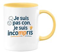 quotedazur - Mugje suis pas con, je suis incompris - Tasse Cadeau Humour Homme - Jaune/Céramique