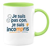quotedazur - Mugje suis pas con, je suis incompris - Tasse Cadeau Humour Homme - Vert/Céramique
