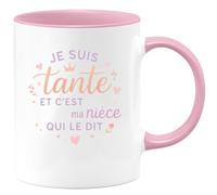 quotedazur - MugJe suis tante et c'est ma nièce qui le dit - Tasse Cadeau Tante Femme - Rose/Céramique