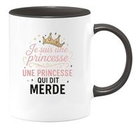 quotedazur - MugJe suis une princesse. Une princesse qui dit merde - Tasse Cadeau Humour Femme - Noir/Céramique