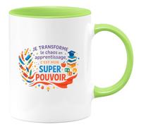 quotedazur - MugJe transforme le chaos en apprentissage, c'est mon super pouvoir - Tasse Cadeau Maître d'école Homme - Vert/Céramique