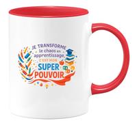 quotedazur - MugJe transforme le chaos en apprentissage, c'est mon super pouvoir - Tasse Cadeau Maître d'école Homme - Rouge/Céramique