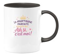 quotedazur - MugLa marraine parfaite n'existe pas... Ah si, c'est moi ! - Tasse Cadeau Marraine Femme - Noir/Céramique