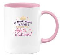 quotedazur - MugLa marraine parfaite n'existe pas... Ah si, c'est moi ! - Tasse Cadeau Marraine Femme - Rose/Céramique