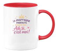 quotedazur - MugLa marraine parfaite n'existe pas... Ah si, c'est moi ! - Tasse Cadeau Marraine Femme - Rouge/Céramique