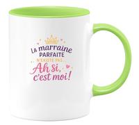 quotedazur - MugLa marraine parfaite n'existe pas... Ah si, c'est moi ! - Tasse Cadeau Marraine Femme - Vert/Céramique