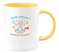 quotedazur - Mugla zen attitude ? elle est où la sortie ? - Tasse Cadeau Humour Femme - Jaune/Céramique