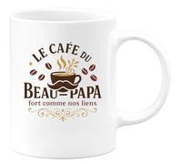 quotedazur - MugLe café du Beau-Papa : fort comme nos liens - Tasse Cadeau Beau-Papa Homme - Blanc/Céramique