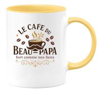 quotedazur - MugLe café du Beau-Papa : fort comme nos liens - Tasse Cadeau Beau-Papa Homme - Jaune/Céramique