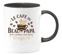 quotedazur - MugLe café du Beau-Papa : fort comme nos liens - Tasse Cadeau Beau-Papa Homme - Noir/Céramique