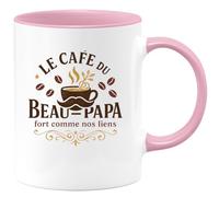 quotedazur - MugLe café du Beau-Papa : fort comme nos liens - Tasse Cadeau Beau-Papa Homme - Rose/Céramique