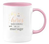 quotedazur - MugLe héros méconnu de ce mariage - Tasse Cadeau Témoin de mariage Homme - Rose/Céramique