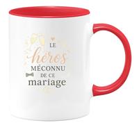 quotedazur - MugLe héros méconnu de ce mariage - Tasse Cadeau Témoin de mariage Homme - Rouge/Céramique