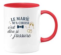 quotedazur - MugLe marié m'a choisi, c'est dire si j'assure - Tasse Cadeau Témoin de mariage Homme - Rouge/Céramique