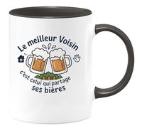 quotedazur - MugLe meilleur Voisin c'est celui qui partage ses bières - Tasse Cadeau Voisin Homme - Noir/Céramique