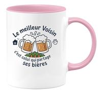 quotedazur - MugLe meilleur Voisin c'est celui qui partage ses bières - Tasse Cadeau Voisin Homme - Rose/Céramique