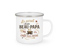 quotedazur - MugLe secret d'un bon Beau-Papa ? Un café bien serré - Tasse Cadeau Beau-Papa Homme - Blanc/Emaillé