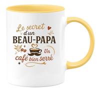 quotedazur - MugLe secret d'un bon Beau-Papa ? Un café bien serré - Tasse Cadeau Beau-Papa Homme - Jaune/Céramique
