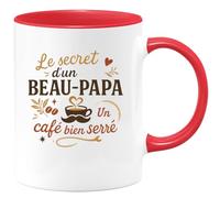 quotedazur - MugLe secret d'un bon Beau-Papa ? Un café bien serré - Tasse Cadeau Beau-Papa Homme - Rouge/Céramique