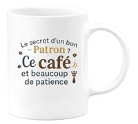 quotedazur - MugLe secret d'un bon Patron ? Ce café et beaucoup de patience - Tasse Cadeau Patron Homme - Blanc/Céramique