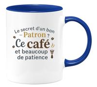 quotedazur - MugLe secret d'un bon Patron ? Ce café et beaucoup de patience - Tasse Cadeau Patron Homme - Bleu/Céramique