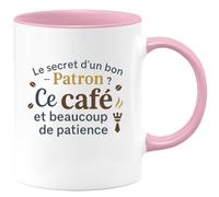 quotedazur - MugLe secret d'un bon Patron ? Ce café et beaucoup de patience - Tasse Cadeau Patron Homme - Rose/Céramique