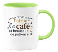 quotedazur - MugLe secret d'un bon Patron ? Ce café et beaucoup de patience - Tasse Cadeau Patron Homme - Vert/Céramique