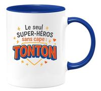 quotedazur - MugLe seul super-héros sans cape : TONTON - Tasse Cadeau Tonton Homme - Bleu/Céramique