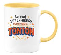 quotedazur - MugLe seul super-héros sans cape : TONTON - Tasse Cadeau Tonton Homme - Jaune/Céramique