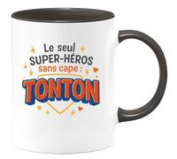 quotedazur - MugLe seul super-héros sans cape : TONTON - Tasse Cadeau Tonton Homme - Noir/Céramique