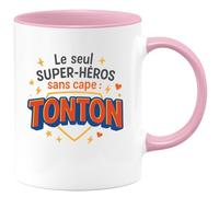 quotedazur - MugLe seul super-héros sans cape : TONTON - Tasse Cadeau Tonton Homme - Rose/Céramique