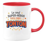 quotedazur - MugLe seul super-héros sans cape : TONTON - Tasse Cadeau Tonton Homme - Rouge/Céramique