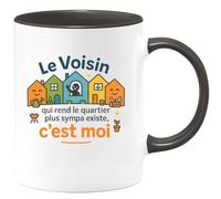 quotedazur - MugLe Voisin qui rend le quartier plus sympa existe, c'est moi - Tasse Cadeau Voisin Homme - Noir/Céramique