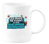 quotedazur - MugLes bugs me fuient, je suis développeur informatique - Tasse Cadeau Développeur informatique Homme - Blanc/Céramique